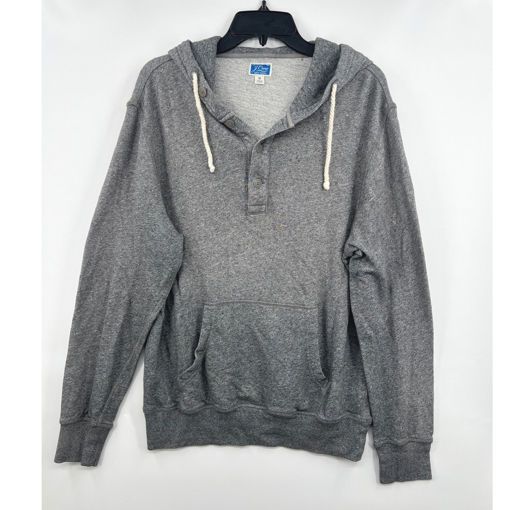 J. Crew Knit Goods Hoodie Mens M Grey Henley Button Pullover French Terry